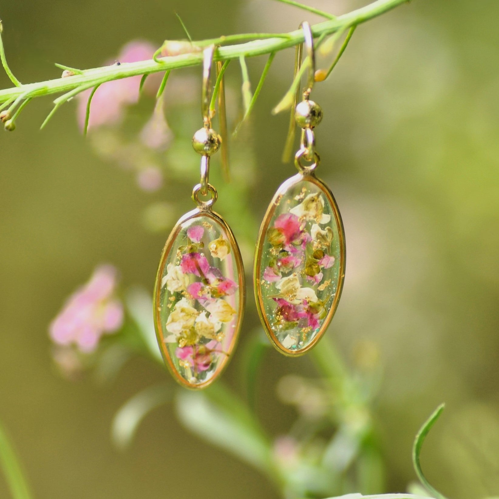 handmade alyssum earrings in gold fill